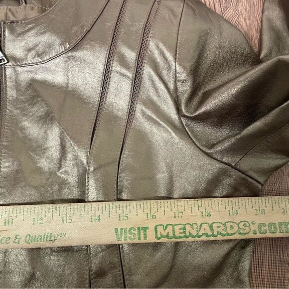 Bernardo Bronze Metallic Zipper‎ Leather Jacket Womens Size Large - Picture 8 of 13